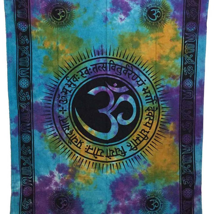 Tapestry Tie & Dye, Om Gayatri (135 x 220 cm) for wholesale by Vrinda