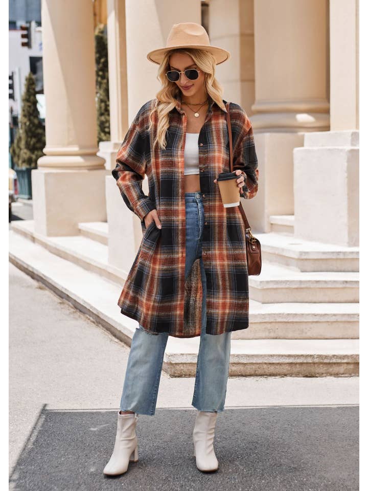 Sweetkama - Wholesale Button Down Shirt - Women's - Ladies Plaid Lapel Long Sleeves Casual Shirt 683127