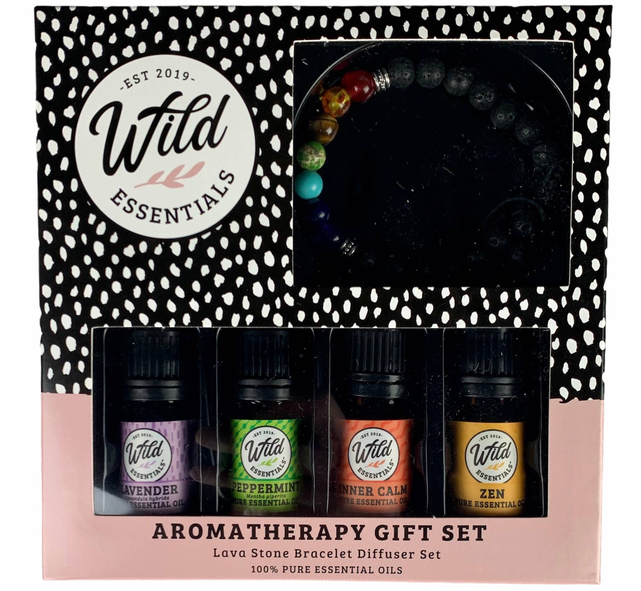 Wild Essentials – Pulseira de aromaterapia por atacado – Conjunto de pulseira de aromaterapia de pedra de lava “7 chakras” com 4 óleos1