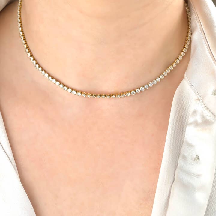 Blueyejewelry - Wholesale Link & Chain Necklace - Tennis Chain Necklace - Waterproof 18k Gold Diamond Choker8