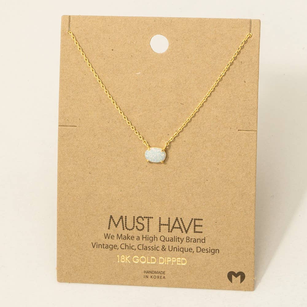 Fame Accessories - Wholesale Pendant/Charm Necklace - Gold Dipped Oval Opal Pendant Necklace1