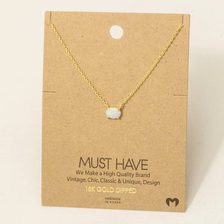 Fame Accessories - Wholesale Pendant/Charm Necklace - Gold Dipped Oval Opal Pendant Necklace1