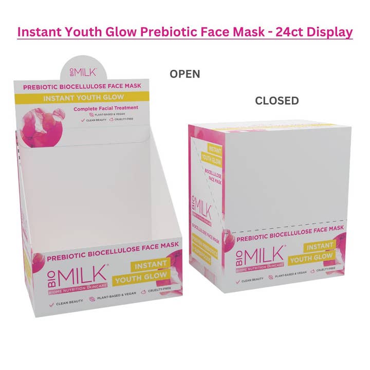 Prebiotic Skincare Instant Youth Glow Mask - 24ct display for wholesale by BIOMILK Microbiome Skincare