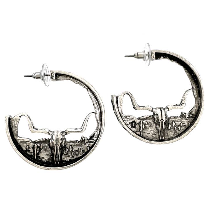 Aros tipo argolla Longhorn Steer con diseño de paisaje occidental en forma de C para venta al por mayor de Lunar Deer