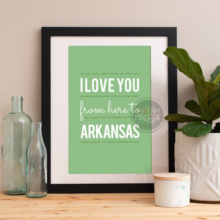 I Love You from Here to Arkansas, Arkansas Print, Arkansas Skyline, Arkansas Art, Arkansas Poster, Arkansas Aquarelle, Arkansas Art Print iLoveYouFrom4 pour la vente par DreamMachine Prints