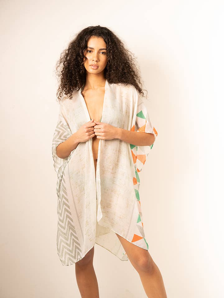 Belle Com'Elle - Wholesale Poncho - Women's - Geometric Design Lightweight Open Beach Poncho/PL24897