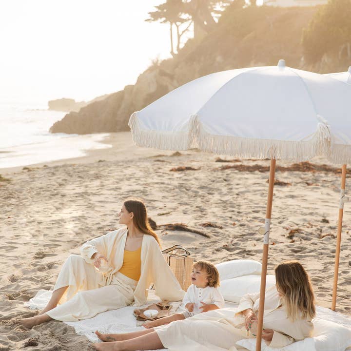 Wind & Sea - Wholesale Beach Umbrellas - White Pearl Fringe Tassel Beach Umbrella2