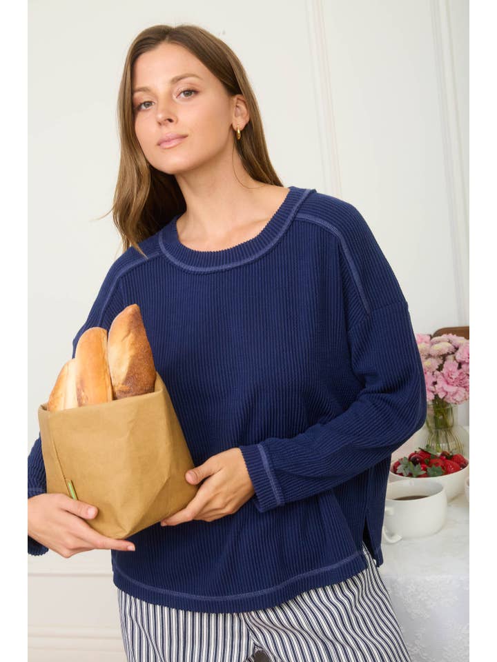 J.O.A - Wholesale Knit Top - Women's - CREW NECK RIBBED LONG SLEEVE KNIT TOP11