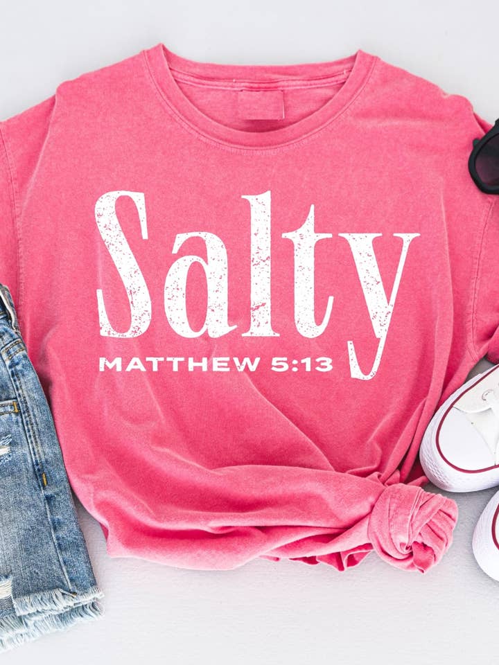 Fox and Owl Apparel - Wholesale Screen Printed T-Shirt - Women's - SALTY COMFORT COLORS NEON PINK SUMMER FAITH GRAPHIC TEE
