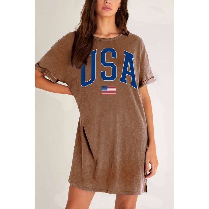 HRTandLUV - Wholesale T-Shirt (Graphic) - Women's - USA USAFLAG MINERAL GRAPHIC DRESS