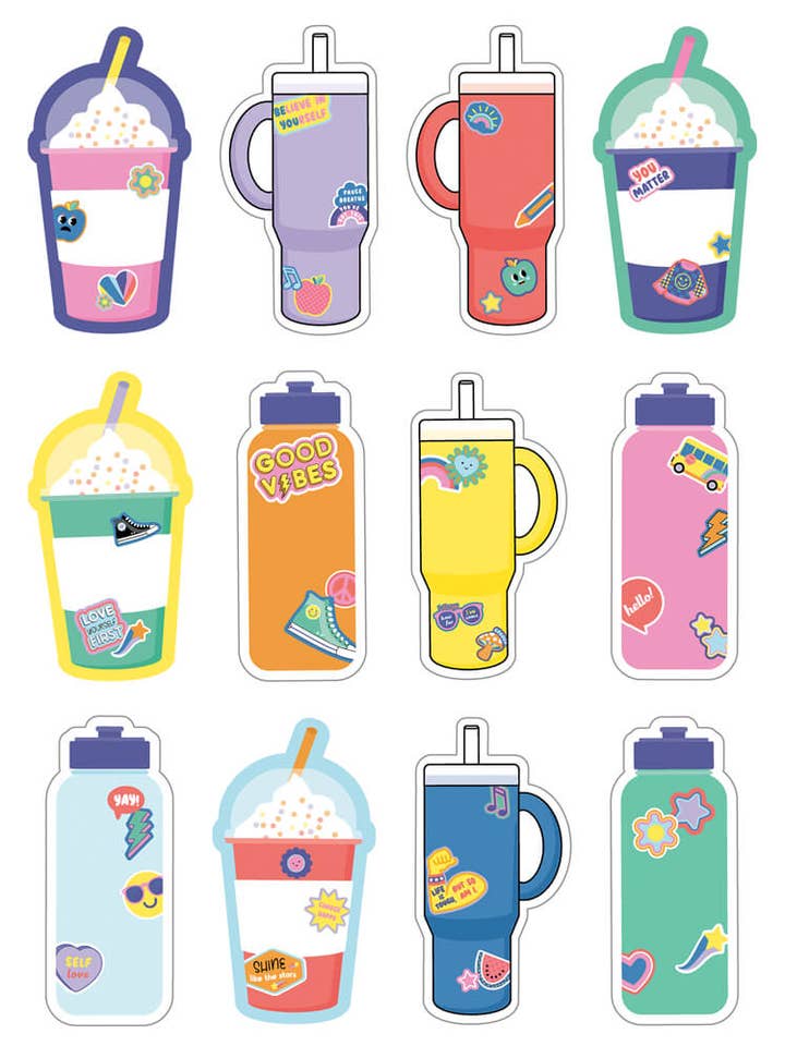 We Stick Together Cups & Water Bottles Cutouts for wholesale by Carson Dellosa Education