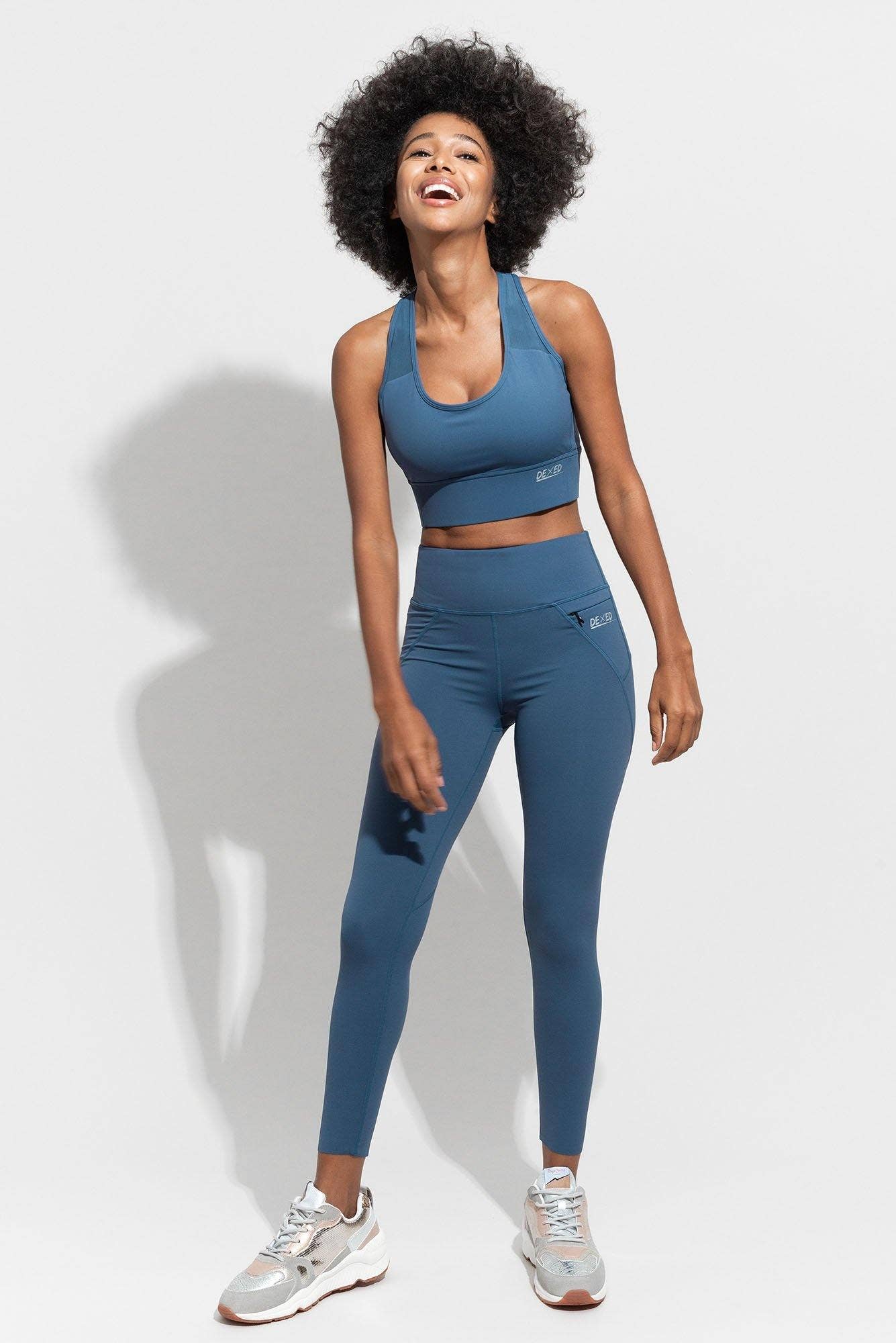 Dexed - Wholesale Activewear Set - Women's - Complete Sports Leggings Set | Bones Ink Blue Bra2