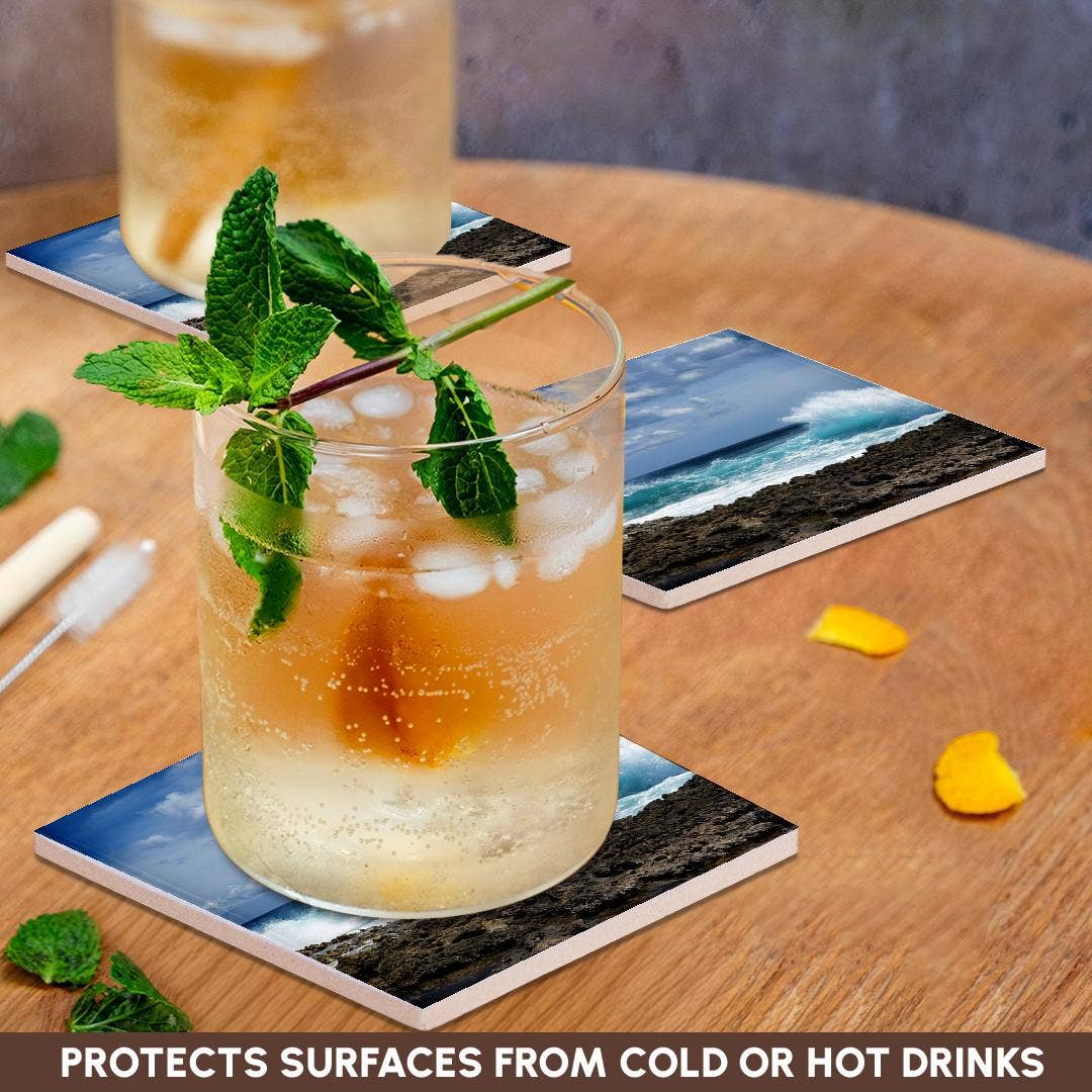 3dRose - Vente Sous-verre - 3dRose, Photo de vagues s'écrasant sur le rivage de la côte d'Aruba. , Dessous de verre2