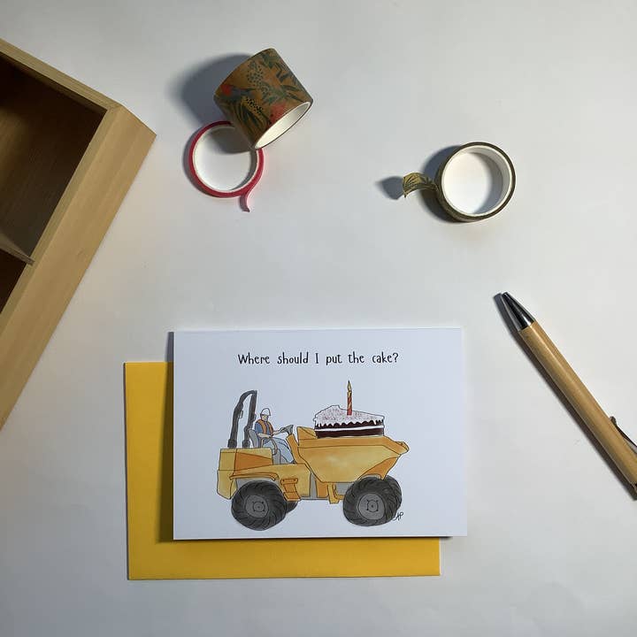 Tarjeta de cumpleaños con cargadora de construcción adorable para niño. para venta al por mayor de Little Red Fox Designs