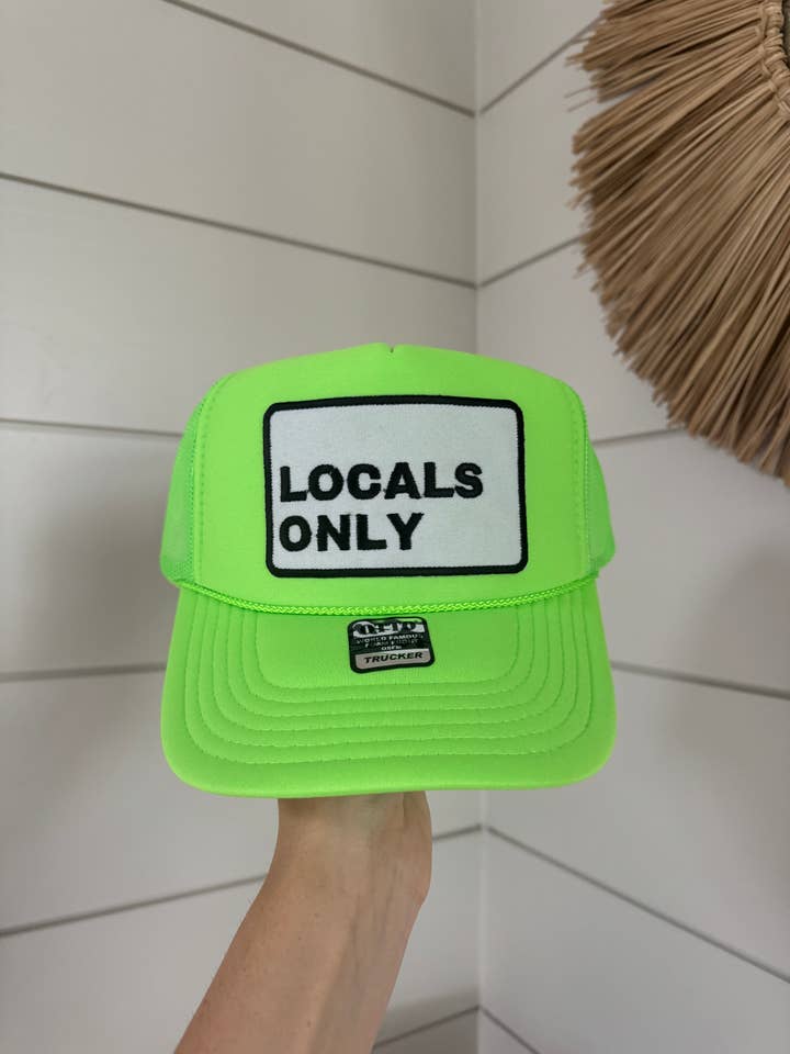 LOCALS ONLY PATCH Trucker Hat | Neon Green for wholesale by The Day Away Collective