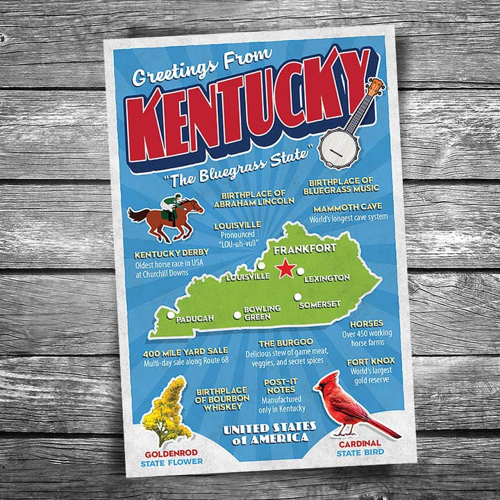 Greetings from Kentucky Postcard for wholesale by Christopher Arndt Postcard Co.