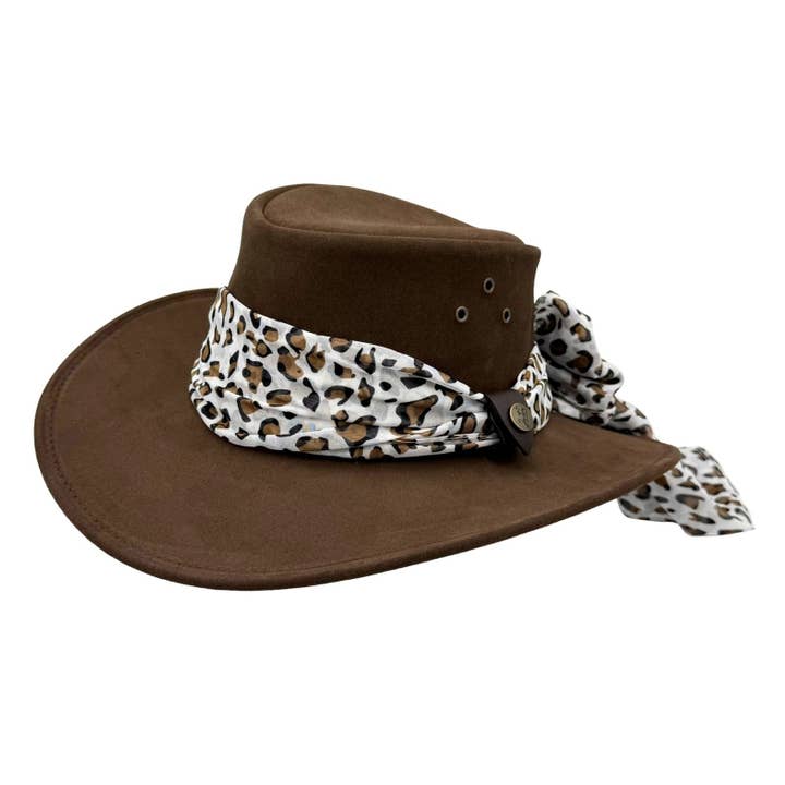 Jacaru 1020 Jillaroo hatt i kalvskinnssmocka med chiffongscarf för wholesale av Jacaru Australia