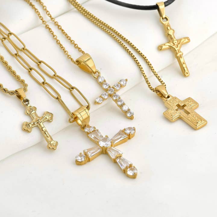 Diamond Cross Necklace - 18k Gold Icon Cross Pendant for wholesale by Blueyejewelry