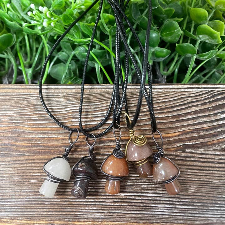 Handmade by Marlayna - Wholesale Pendant/Charm Necklace - Wire Wrapped Mushroom Necklace, Random Gemstone Pendant