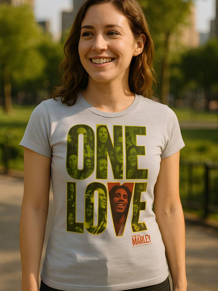 Official Store - Vente T-shirt sérigraphié – femme - Bob Marley - T-shirt Femme Juniors One Love Block