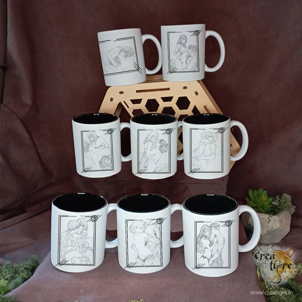Creatigre - Venta al por mayor Taza - Taza erótica blanca/negra para pareja heterosexual, estilo manga 81
