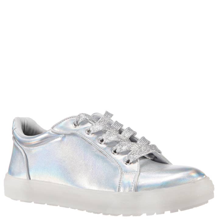 Daybreaks: MANGO-SILVER PRISMATIC NAPPA PU for wholesale by Nina Shoes