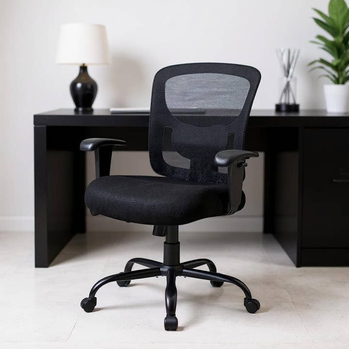 HomeRoots - Wholesale Chair - Black Fabric Mesh and Steel Adjustable Swivel Rolling Executive Office Chair1