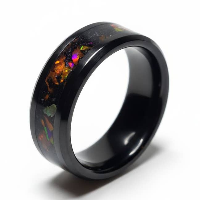 Black Ceramic Blood Orange Opal Ring Meteorite Amber Peridot UV Glow Powder for wholesale by Natural Evolution Design