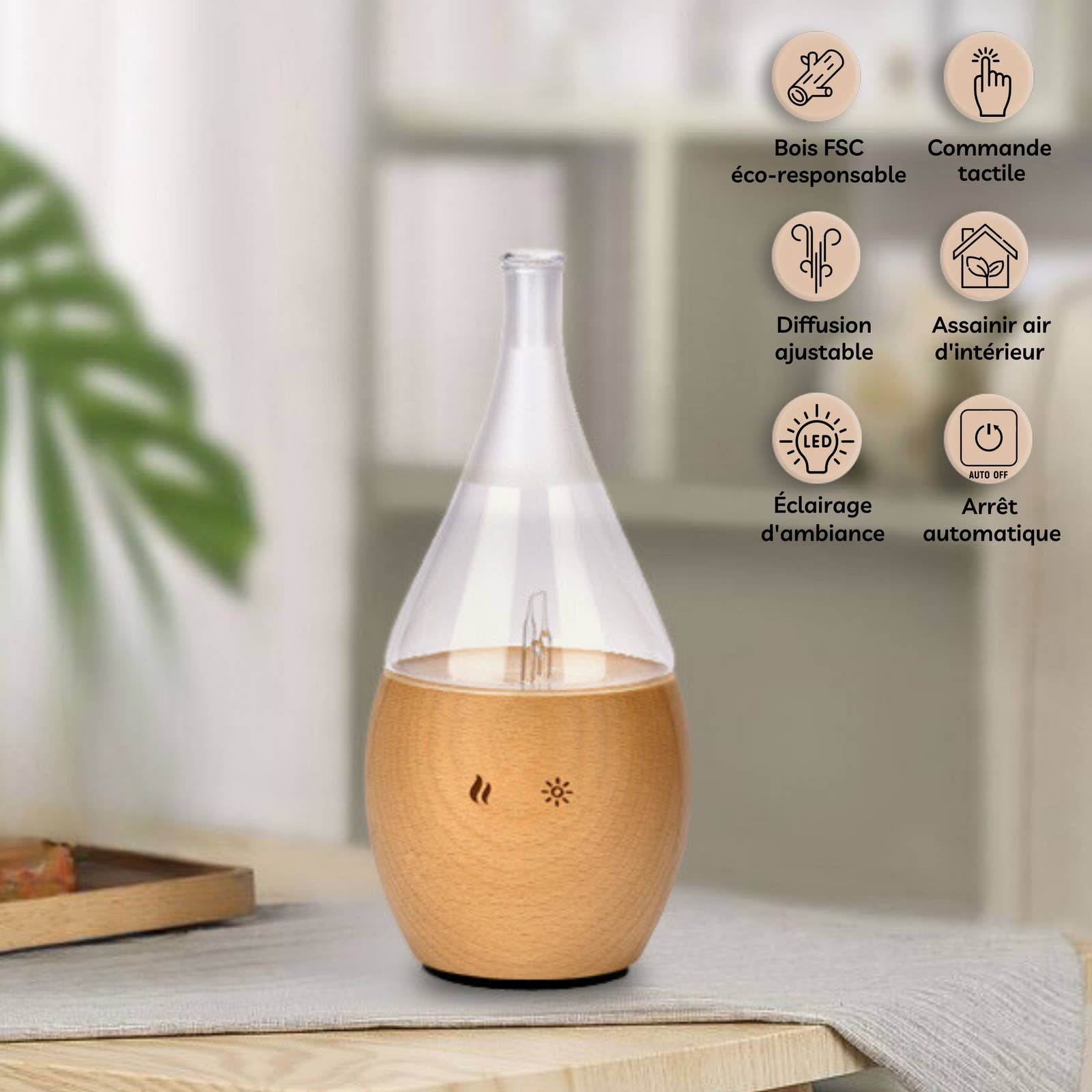 Zen'Arôme - Venta al por mayor Difusores eléctricos - Nebulizador Difusor de Aceites Esenciales de Madera y Vidrio Boléa2