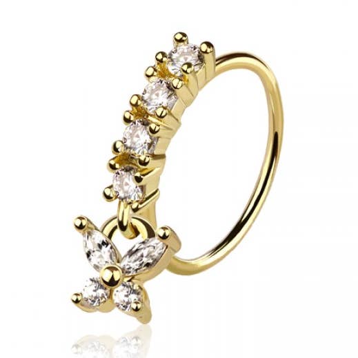 CZ BUTTERFLY PRONG DANGLE ROUND CZ GEM O-RING NOSE HOOP for wholesale by CRAVE