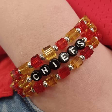 CHIEFS Red and Yellow Czech Glass Beaded  Bracelet for wholesale by Paco Designs