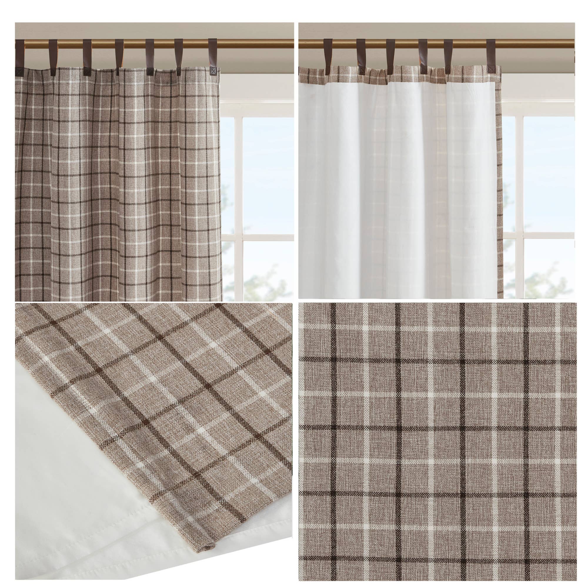 Olliix - Wholesale Curtain - Yarn-Dyed Plaid Light Filtering Curtain Panel, Brown11