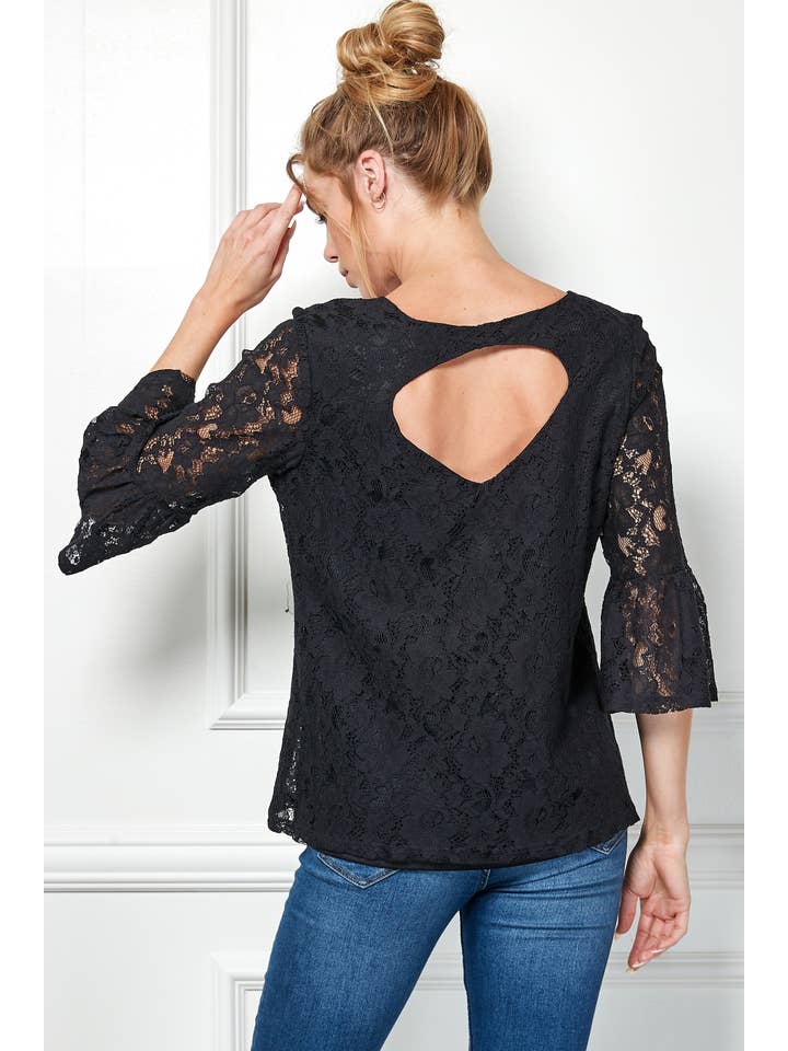 Winslow Collection - Wholesale Blouse - Women's - V NECK ELBOW SLEEVE LACE TOP G9018250P18