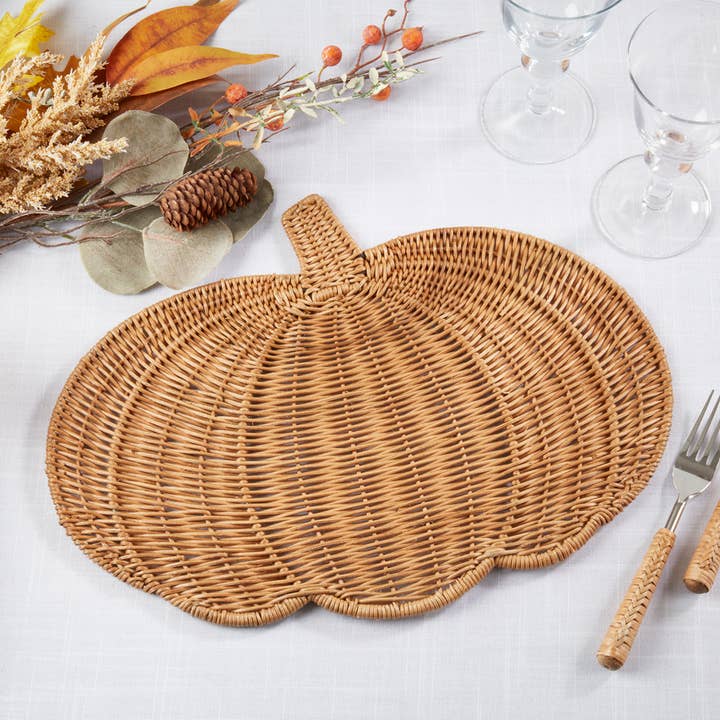 Fennco Styles - Wholesale Placemat - Caramel Rattan Pumpkin 13"X17" Placemat