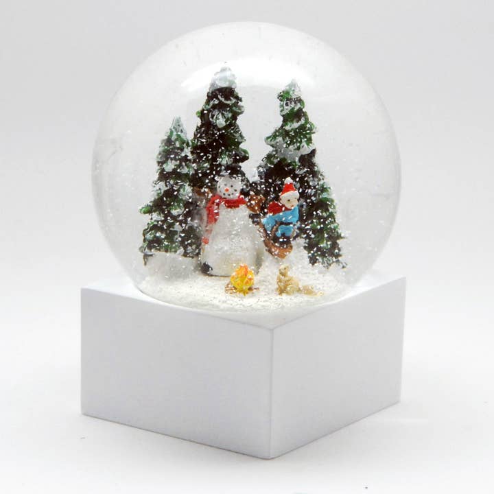 Schneekugelhaus - Wholesale Desk Globe - Snowman snow globe on white square base “Pure-line” 10 cm diameter