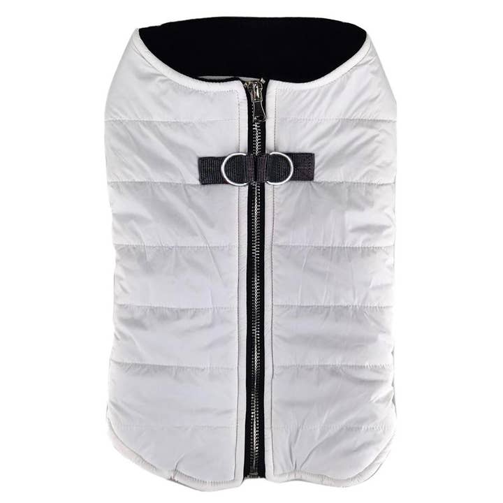 Zip-up Dog Puffer Vest - White for wholesale by Doggie Design