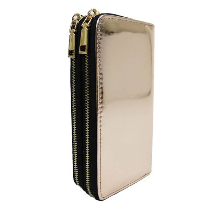 Cap Zone - Wholesale Wallet - Women's - Double Zipper Metallic Wallet1