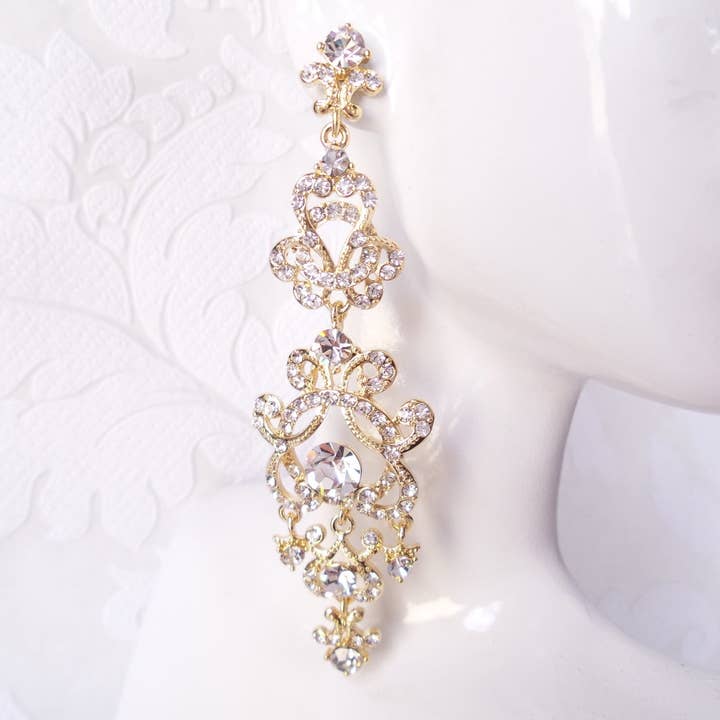 3.75" Long Victorian Bridal Chandelier Wedding Earrings Prom for wholesale by Dalfiya