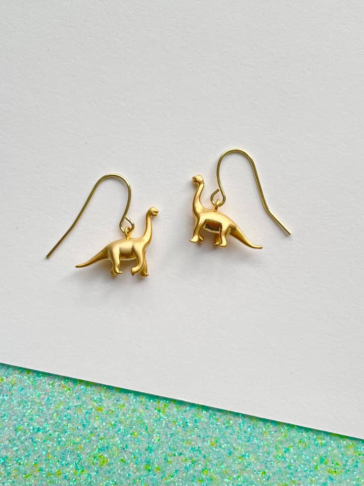 Brachiosaurus Dinosaur Dangle Earrings for wholesale by Qurio Studio