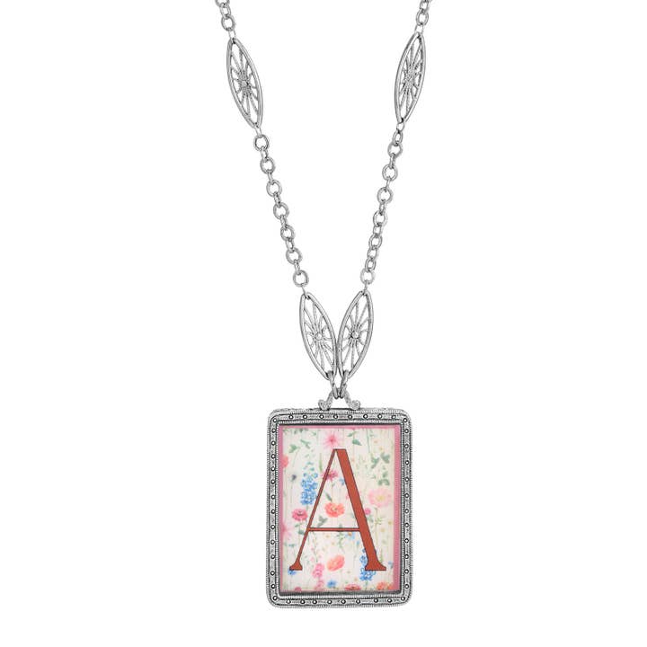 1928 Jewelry Pink Floral Motif Initial Pendant Necklace 30" for wholesale by 1928 Jewelry