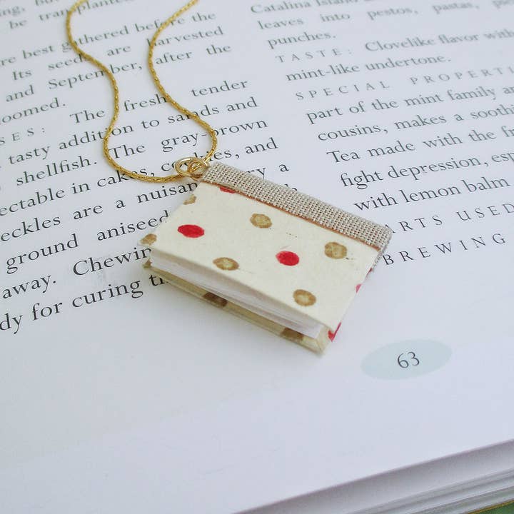 Red and Gold Dots Book Pendant for wholesale by Nicolette Tallmadge Designs