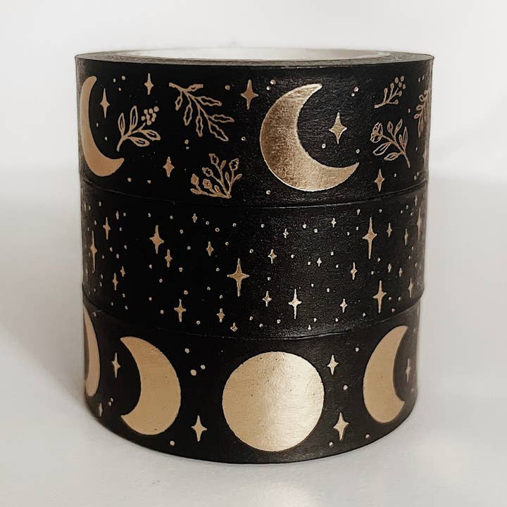 Ruban Washi Moons & Stars, lot de 3 (noir/doré) pour la vente par Noelle Gifts & Paper