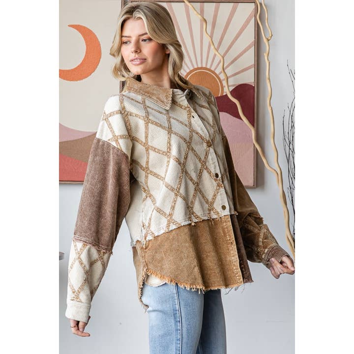 Oli&Hali - Wholesale Shirt Jacket/Shacket - Women's - WASHED CORDUROY COLORBLOCK BUTTON DOWN SHACKET