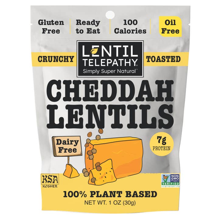 Lentil Telepathy Savory Cheddah (Dairy Free) Crunchy Toasted Snacks - 1oz Bags for wholesale by Lentil Telepathy
