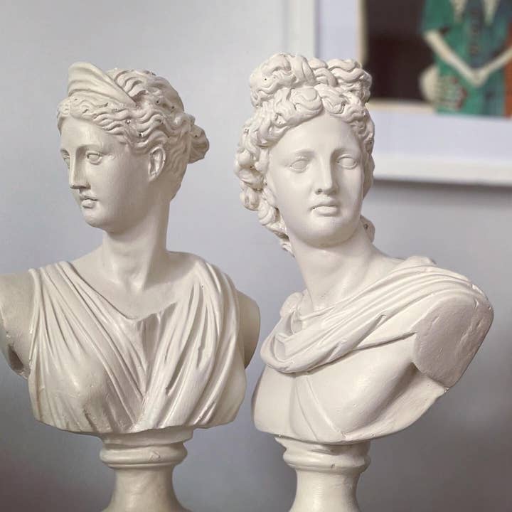 RomaArtSculptures – Großhandel Skulptur – Große Artemis- und Apollostatuen – Zwillingsbüsten aus Marmorstäuben5