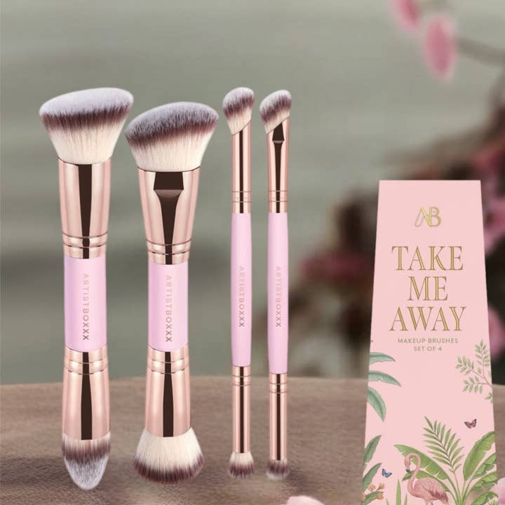 Pink Take Me Away 🦩 Travel Brush Set for wholesale on Faire