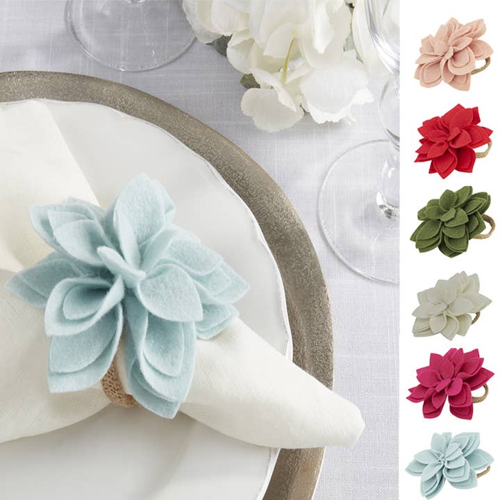 Unique Felt Flower Napkin Ring for wholesale by Fennco Styles