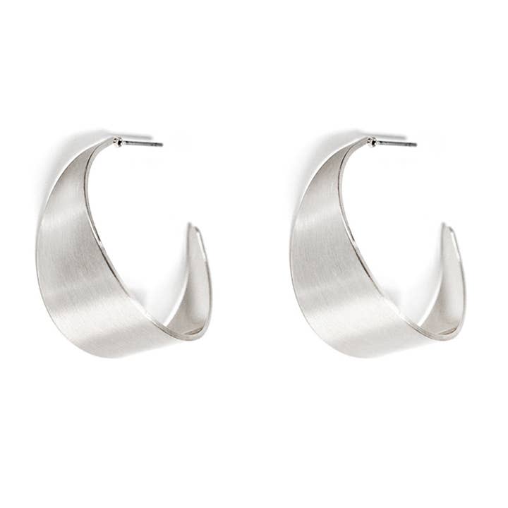 Matte Silver Curved 1.25" Earring for wholesale by What's Hot