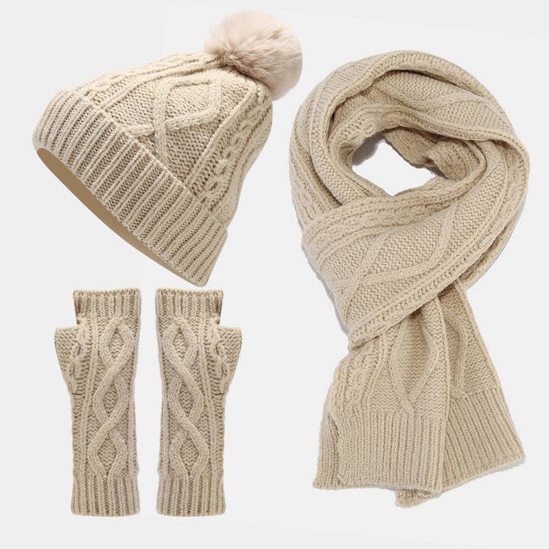 Dipped Shop - Wholesale Winter Accessory Set - Women's - Solid Color Twist Simple Knit Hat & Scarf Sets DPHS034221