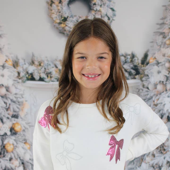 Sweet Soul - Wholesale Sweatshirt - Kids - Sequin Bows Sweatshirt - TWEEN GIRLS0